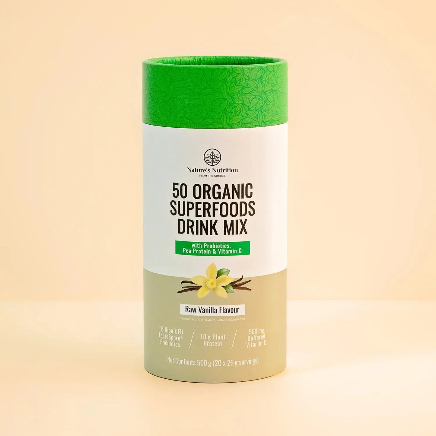 50 Organic Super Foods Drink Mix Raw Vanilla Nature's Nutrition