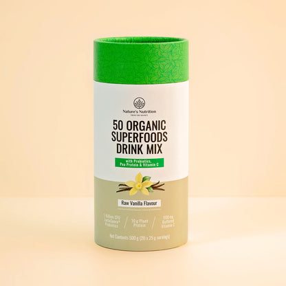 50 Organic Super Foods Drink Mix Raw Vanilla