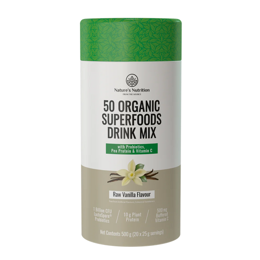 50 Organic Super Foods Drink Mix Raw Vanilla